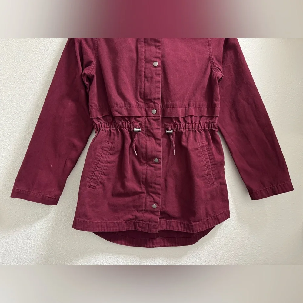 Old Navy Hooded Scout Jacket Full Zip Snap Buttons Pockets Maroon Girls XL 14